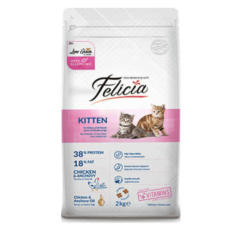 Felicia Kitten Düşük Tahıllı Tavuklu ve Hamsili Yavru Kedi Maması 12 Kg -
